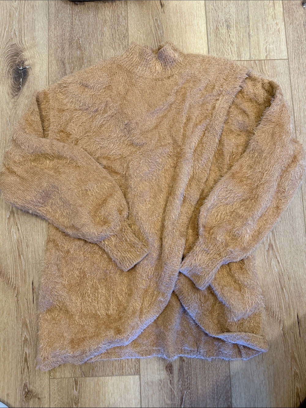 ASOS Fuzzy Mock Neck Sweater in Camel